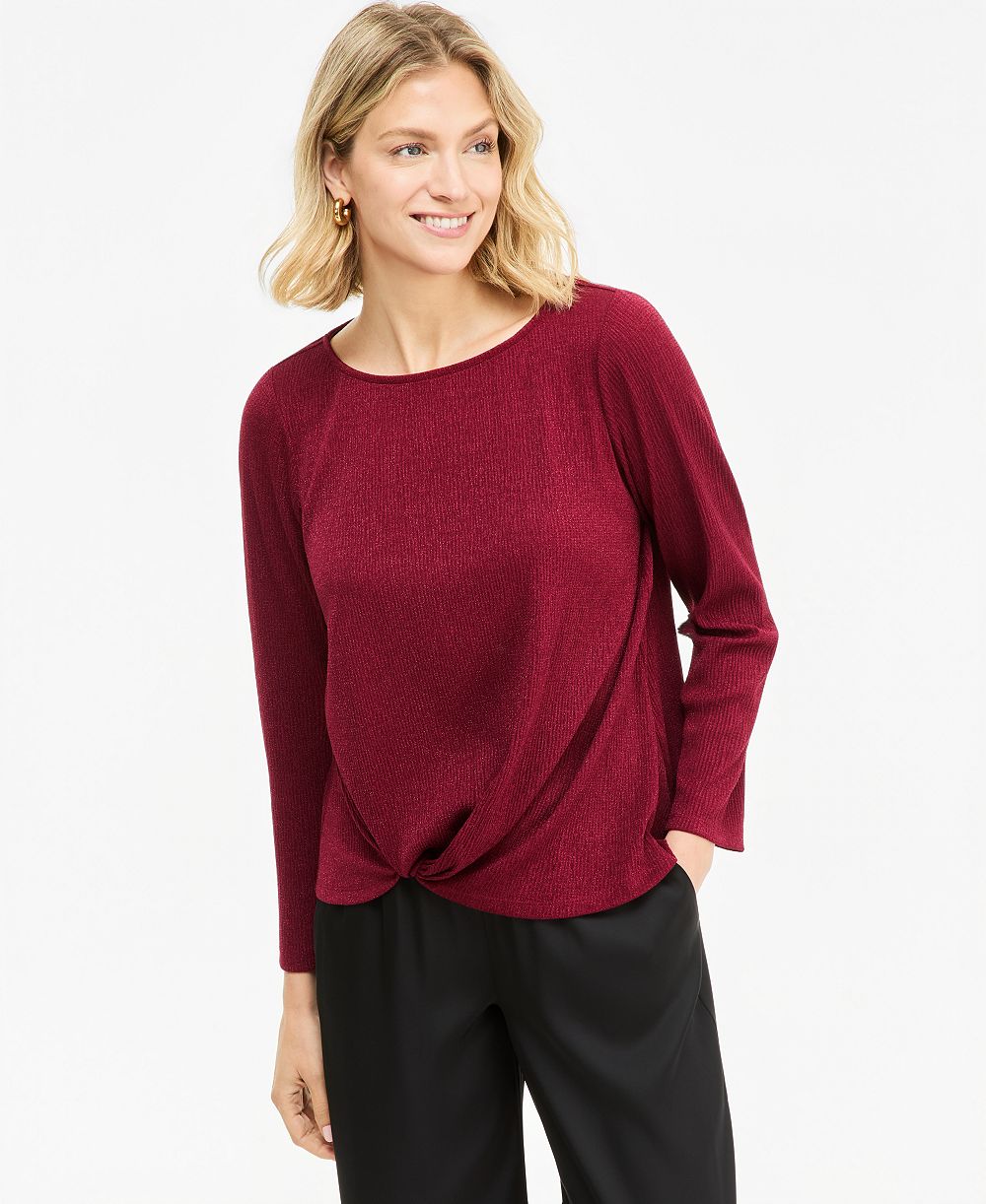JM Collection Women's Pleated Shine Twist-Front Top, Macy's Exclusive