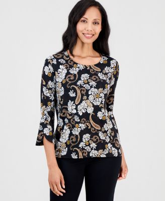 JM Collection Petite Floral 3/4-Length Tulip Top, Macy's Exclusive
