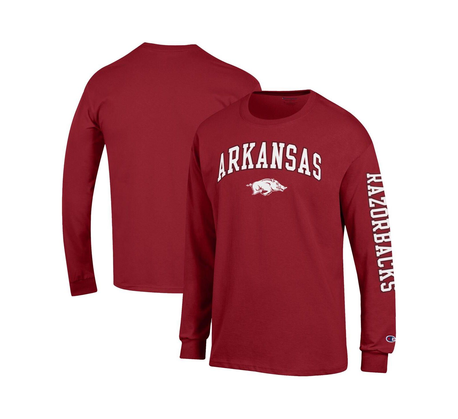 Футболка Champion Men's Cardinal Arkansas Razorbacks Arch Over Logo 2-Hit с длинным рукавом