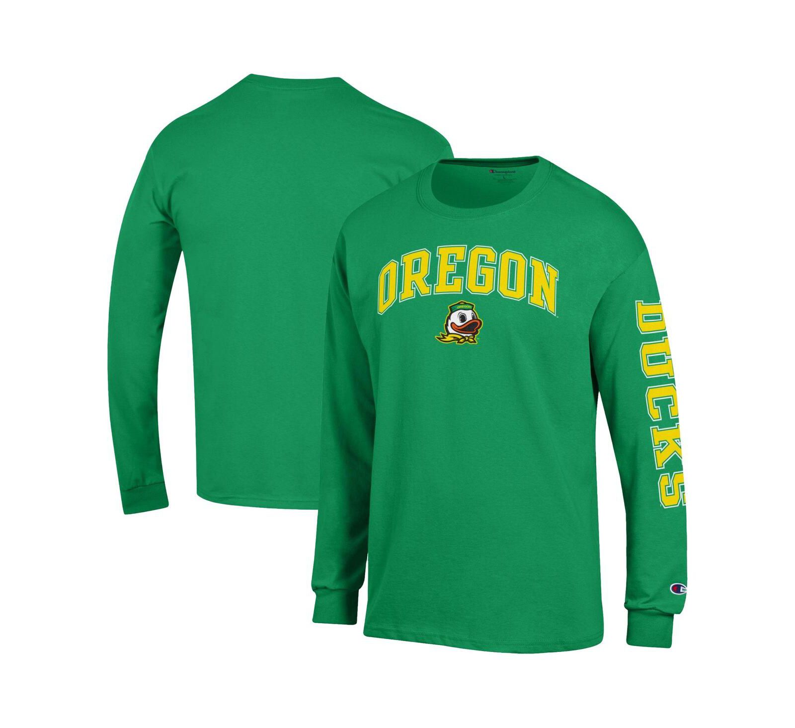 Мужская футболка Champion Green Oregon Ducks Arch Over Logo 2-Hit Long Sleeve