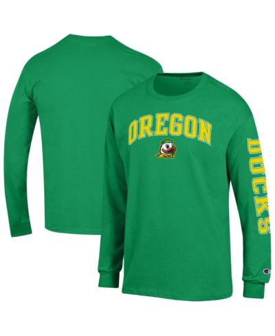 Мужская футболка Champion Green Oregon Ducks Arch Over Logo 2-Hit Long Sleeve