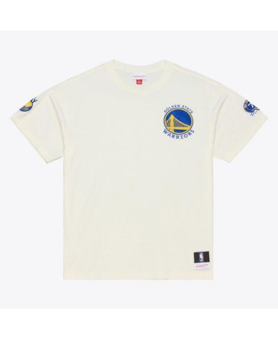 Mitchell & Ness Men's Cream Golden State Warriors Hardwood Classics Chainstitch Premium T-Shirt