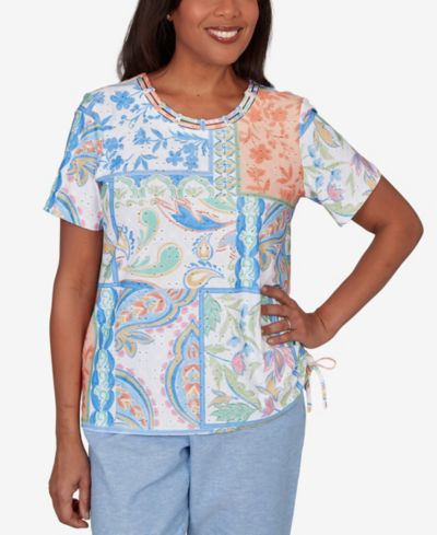 Женская футболка Alfred Dunner Caribbean Blues Patchwork с завязками по бокам