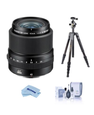 Fujifilm GF 45mm f/2.8 R WR Wide Angle Weather and Dust Resistant Lens, Tripod, and Cleaning Kit, 3-Piece Bundle for GFX Cameras