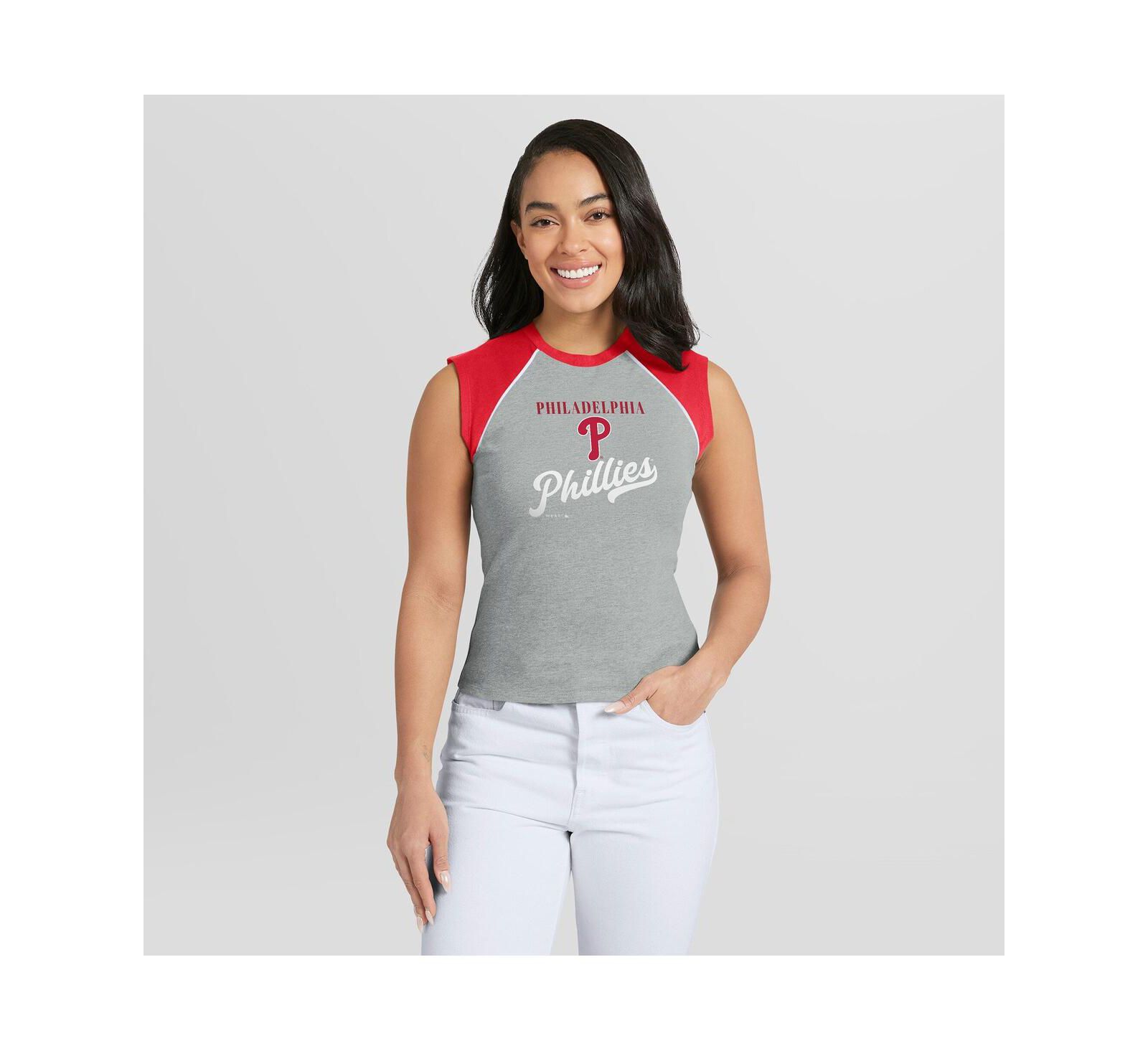 WEAR by Erin Andrews Женский топ-майка cropped raglan Philadelphia Phillies Heather Gray