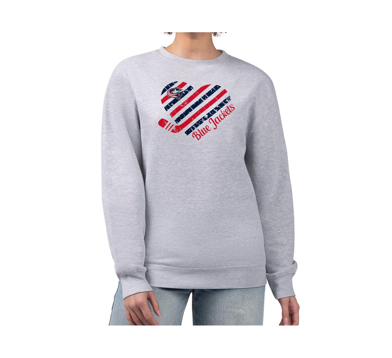G-III 4Her by Carl Banks Women's Heather Gray Columbus Blue Jackets Heart Graphic Pullover Sweatshirt