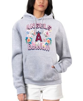 G-III 4Her by Carl Banks Women's Heather Gray Los Angeles Angels Flowers Graphic Pullover Hoodie