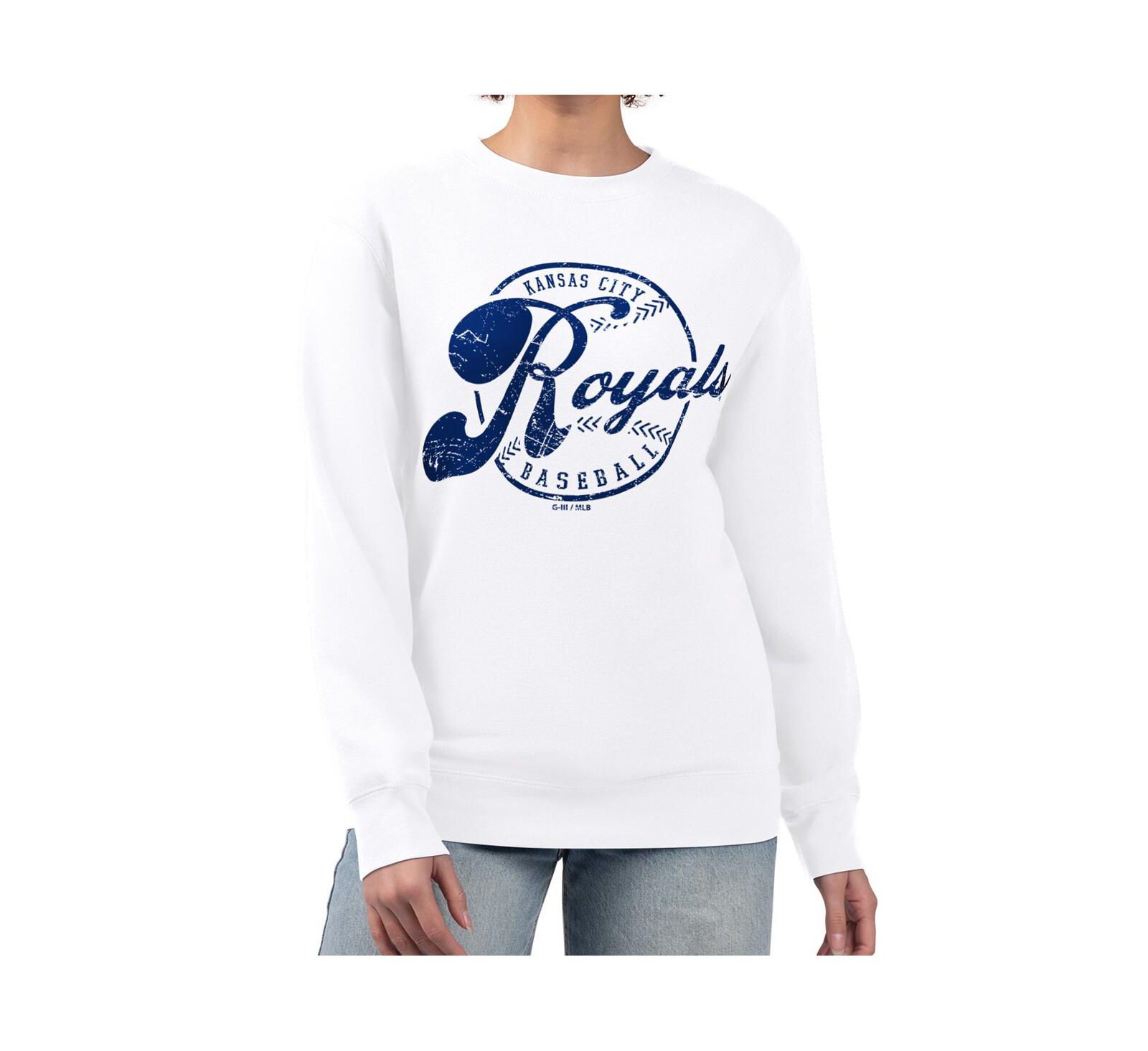 Женский флисовый свитшот G-III 4Her by Carl Banks White Kansas City Royals Distressed Baseball Team