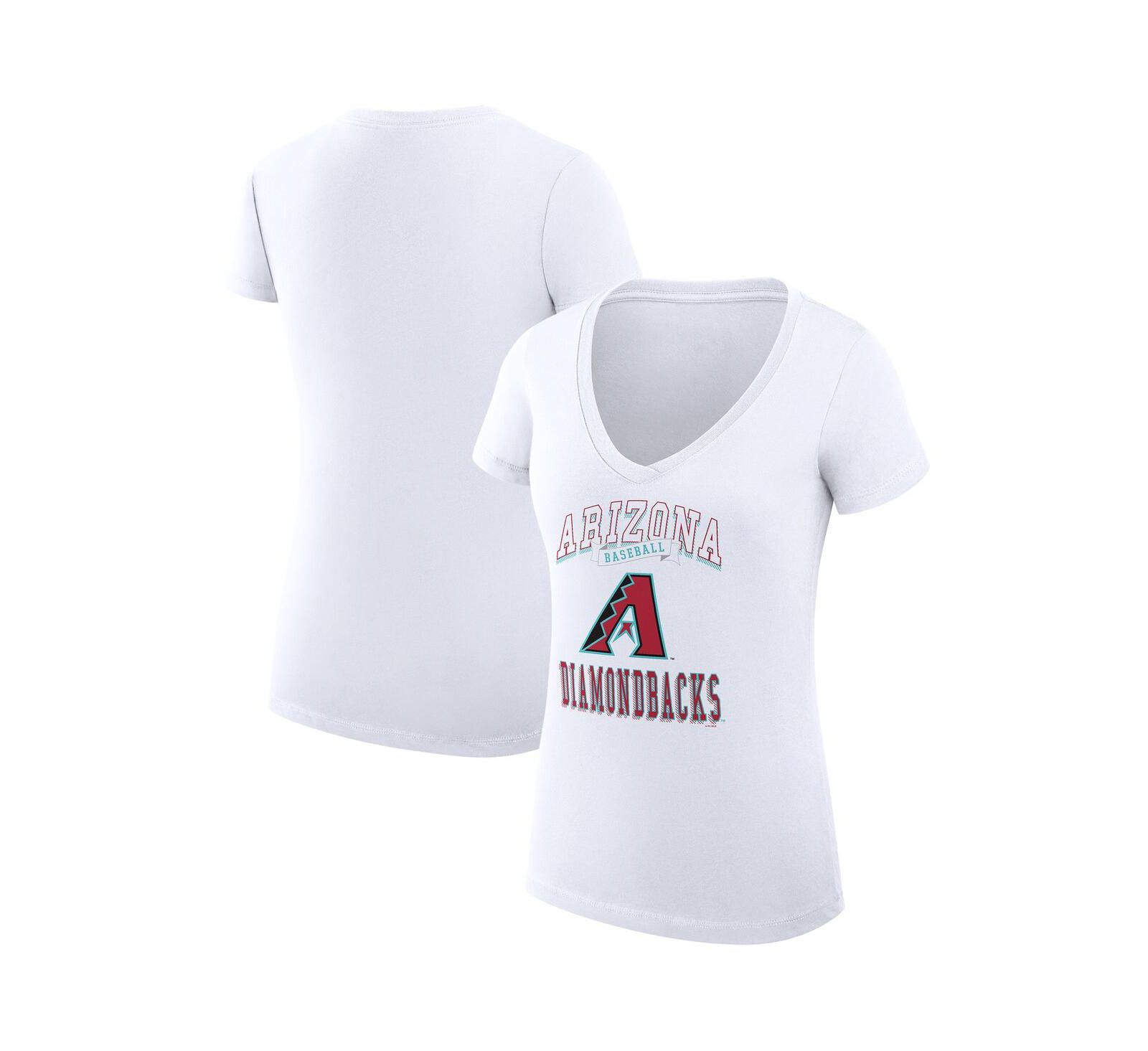 G-III 4Her by Carl Banks Women's White Arizona Diamondbacks Super-Slim Fit Lightweight Team Logo Graphic V-Neck T-Shirt