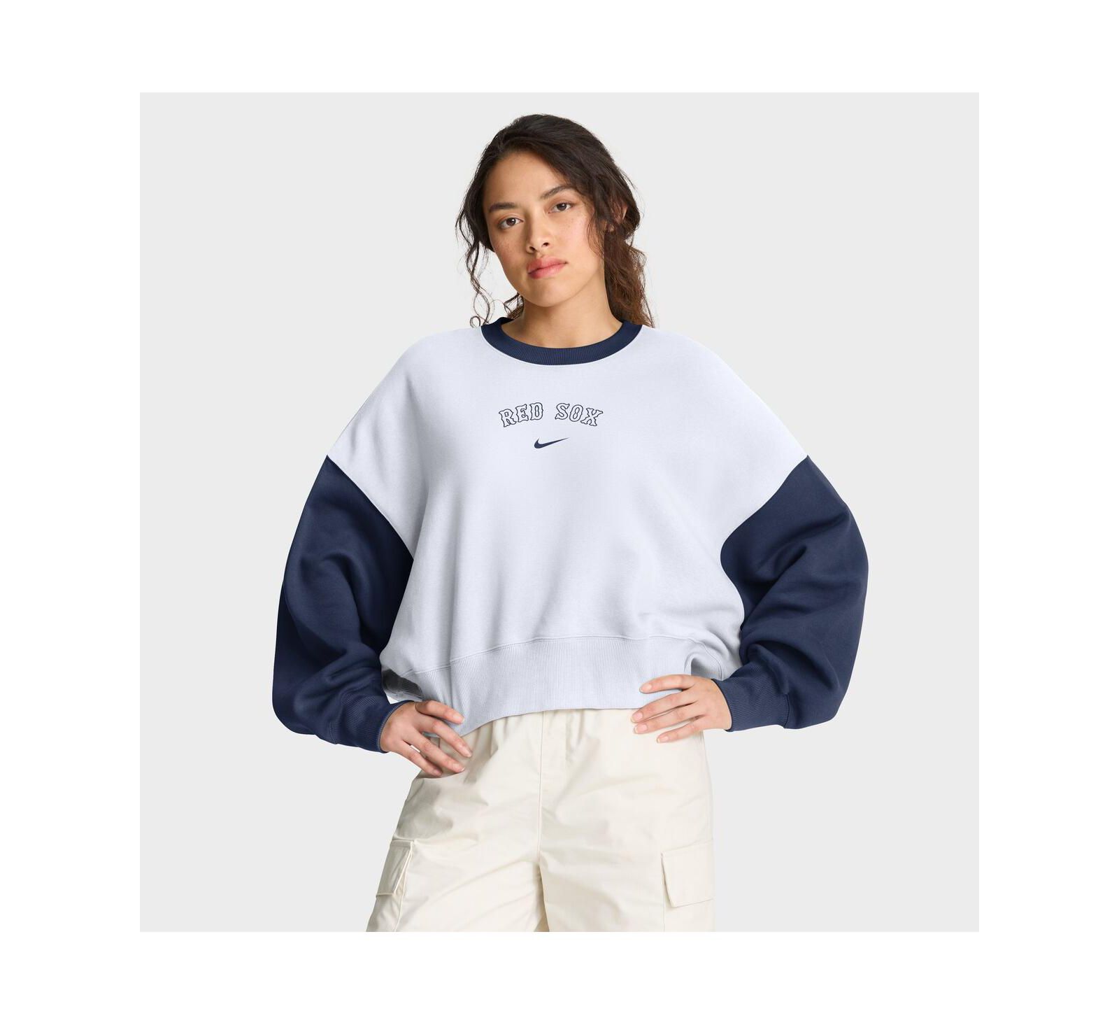 Nike Women's White/Navy Boston Red Sox Oversized High Hip Fleece Sweatshirt