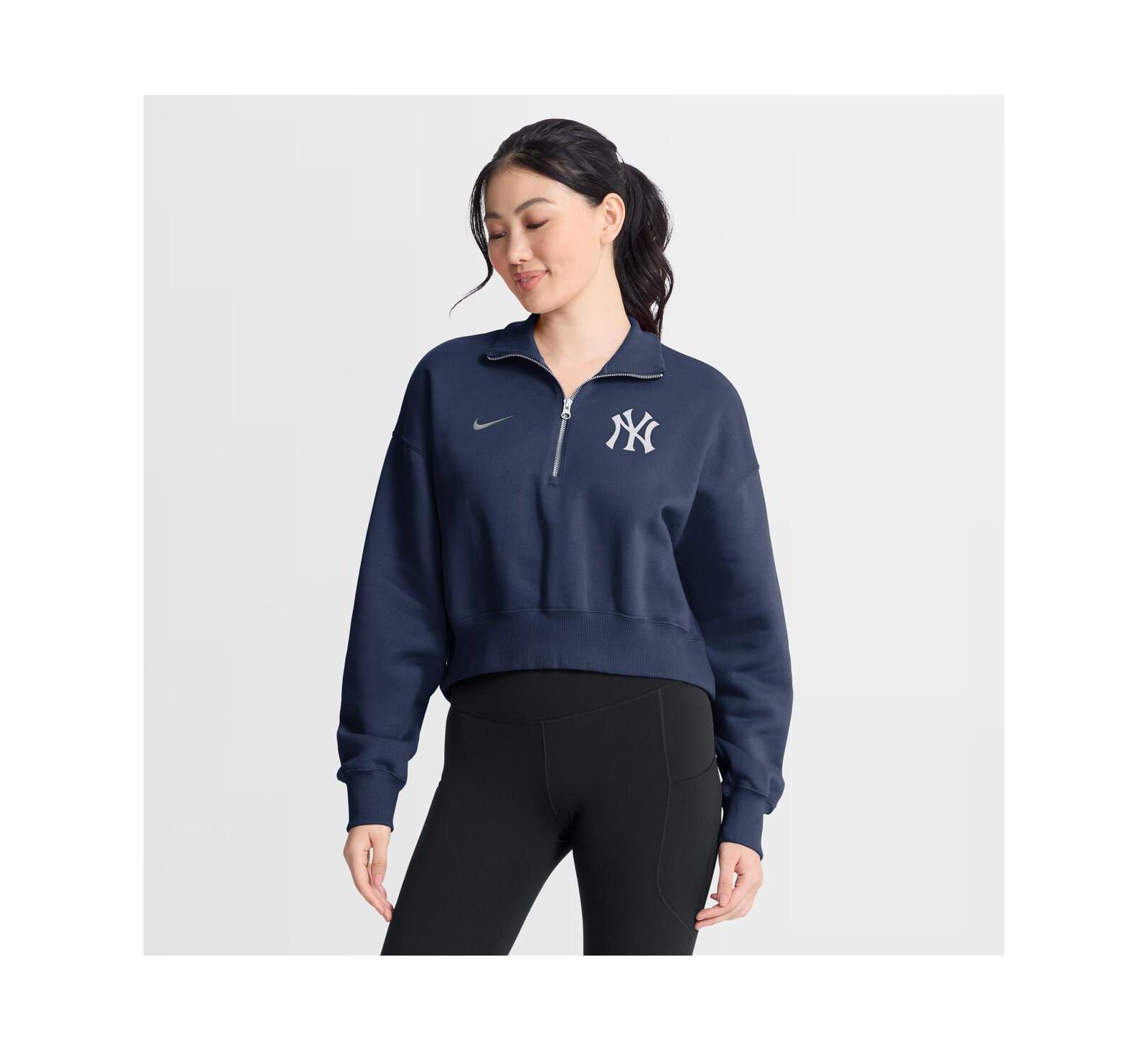 Женское свитшот Nike New York Yankees Primetime Phoenix Fleece Half-Zip, темно-синий