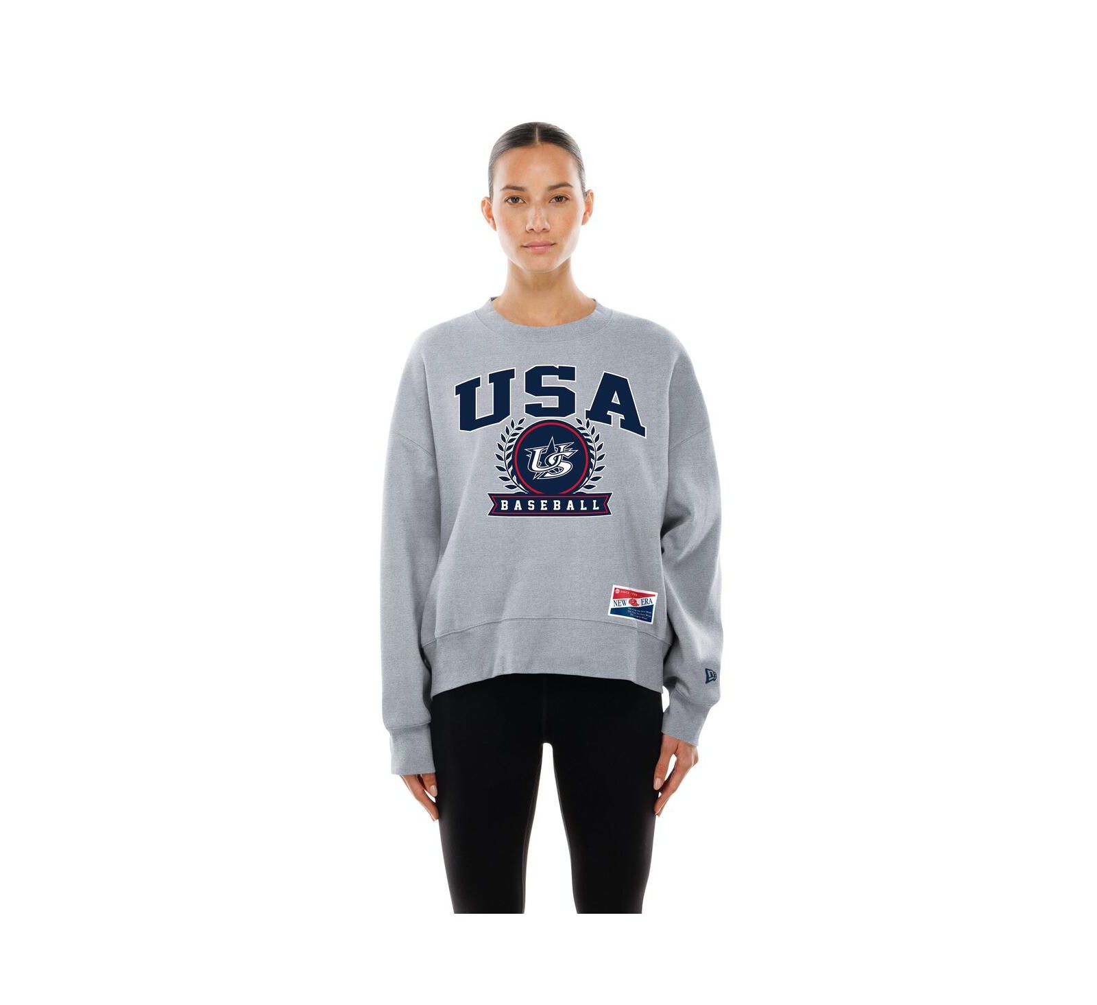 Женская флисовая толстовка New Era, серая, USA Baseball 2026 World Baseball Classic, минеральная стирка, Dolmen, с рукавами