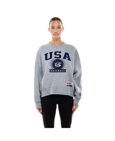 New Era Women's Gray USA Baseball 2026 World Baseball Classic Mineral Wash Dolmen Sleeve Fleece Sweatshirt