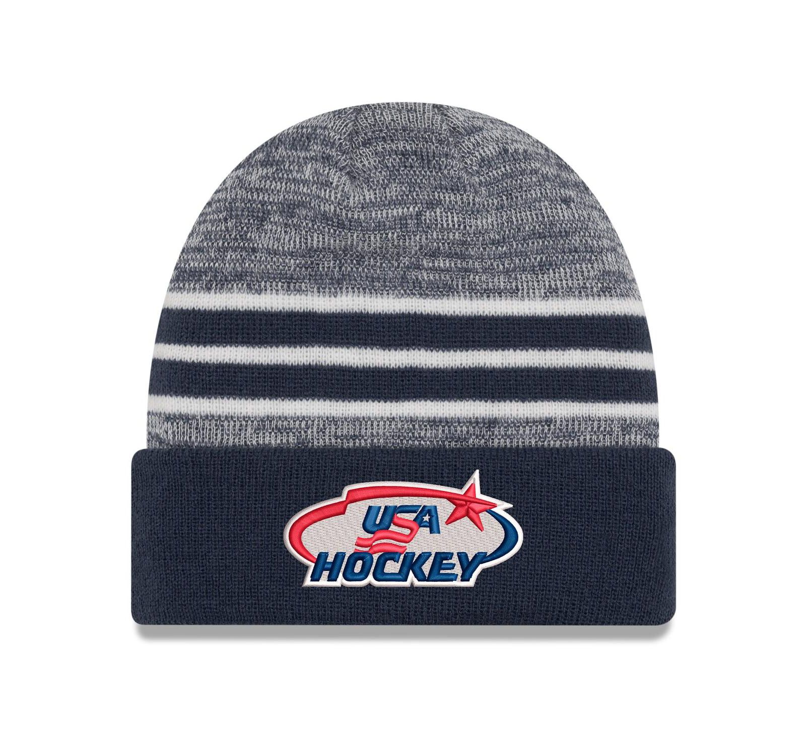 Мужская вязаная шапка New Era US Hockey Cuffed Knit Navy/Heather Navy