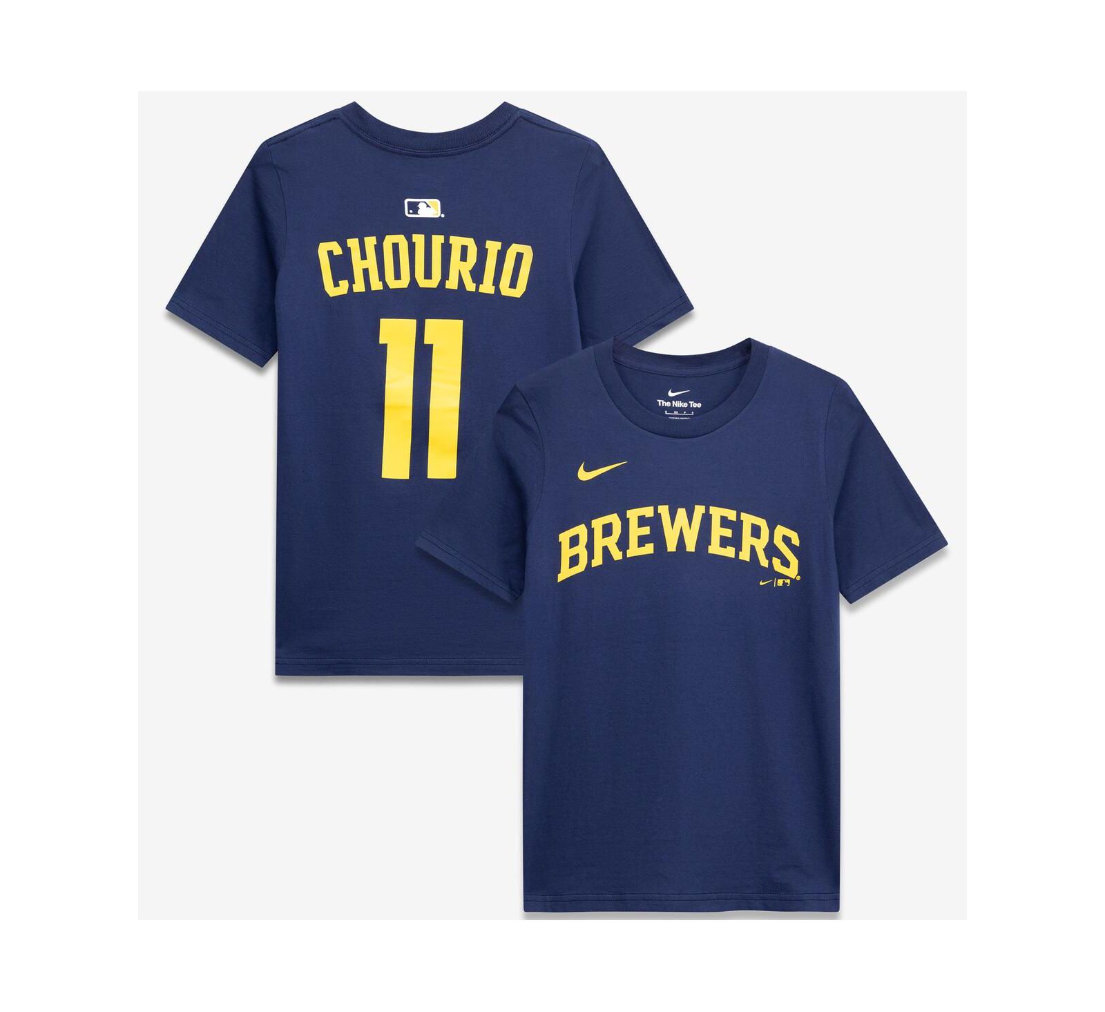 Nike Big Boys and Girls Jackson Chourio Navy Milwaukee Brewers Name & Number T-Shirt