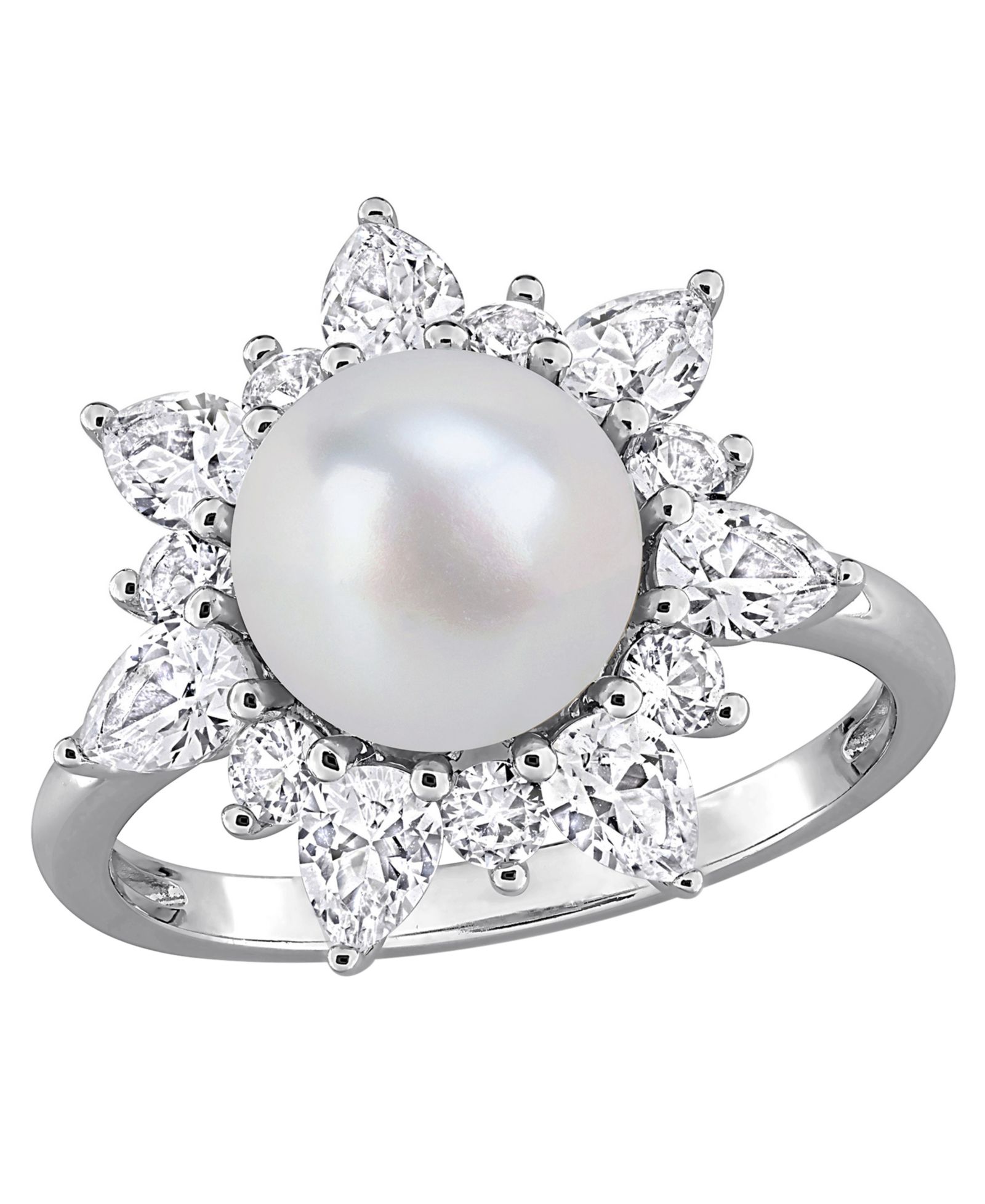 Серьги Macy's Cultured Freshwater Pearl and Created White Sapphire (2 ct. t.w.) в Sterling Silver