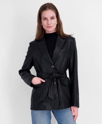Tahari Women's Belted Faux Leather Trench Jacket