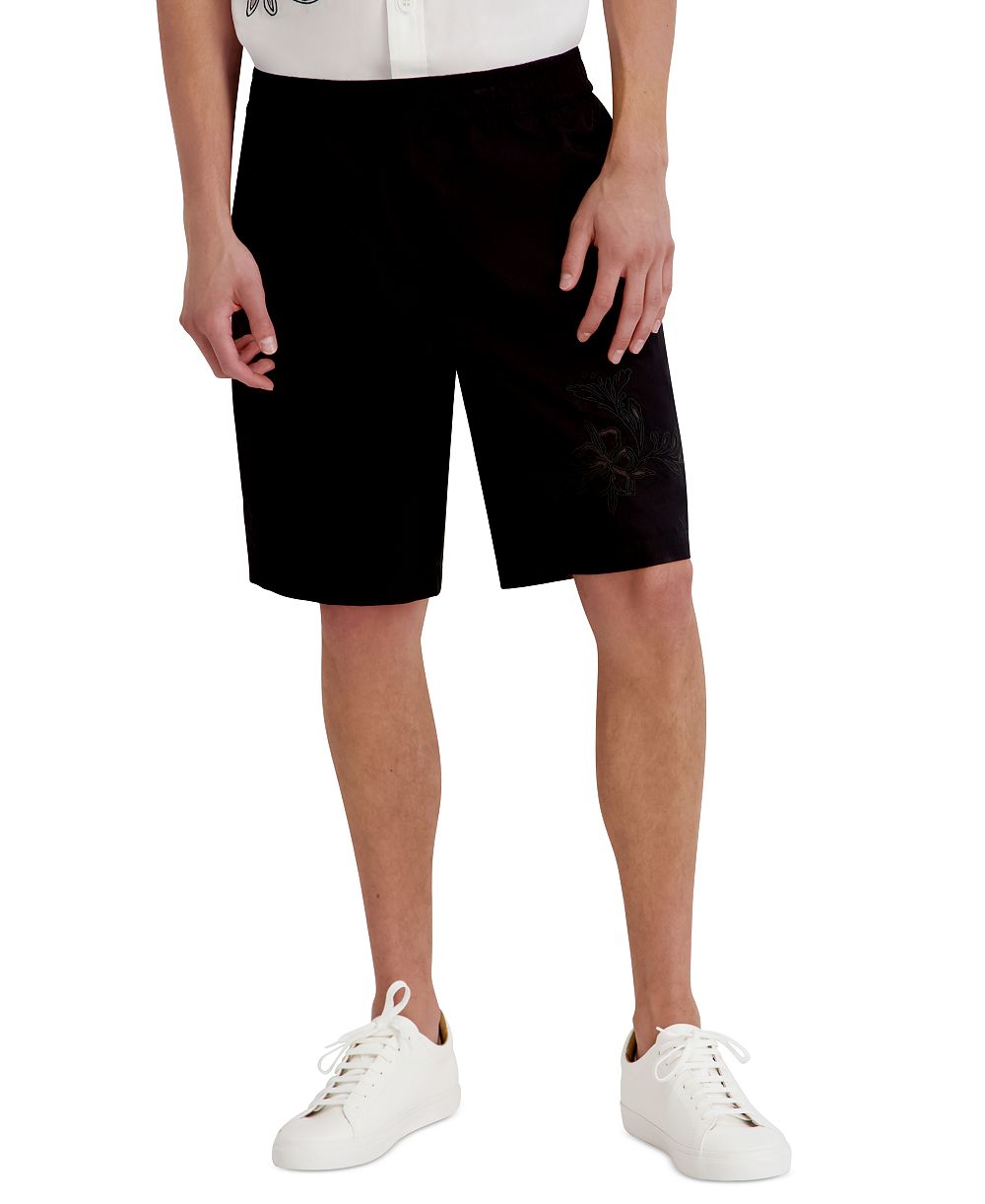 KARL LAGERFELD PARIS Men's Laser Cut Embroidered Flower Shorts