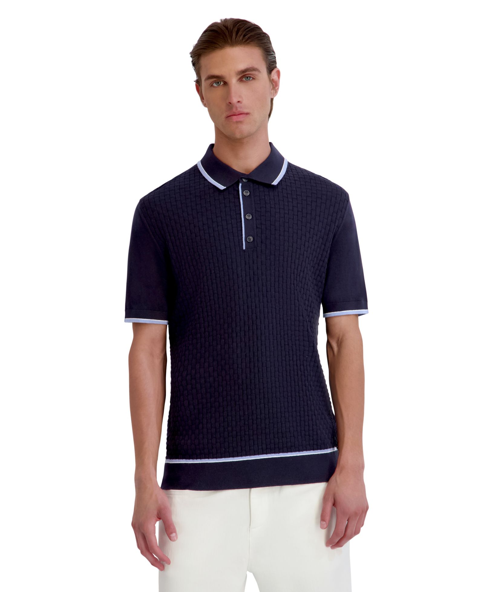 KARL LAGERFELD PARIS Men's Basket Weave Short-Sleeve Polo Shirt