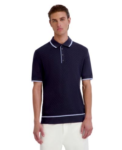 KARL LAGERFELD PARIS Men's Basket Weave Short-Sleeve Polo Shirt