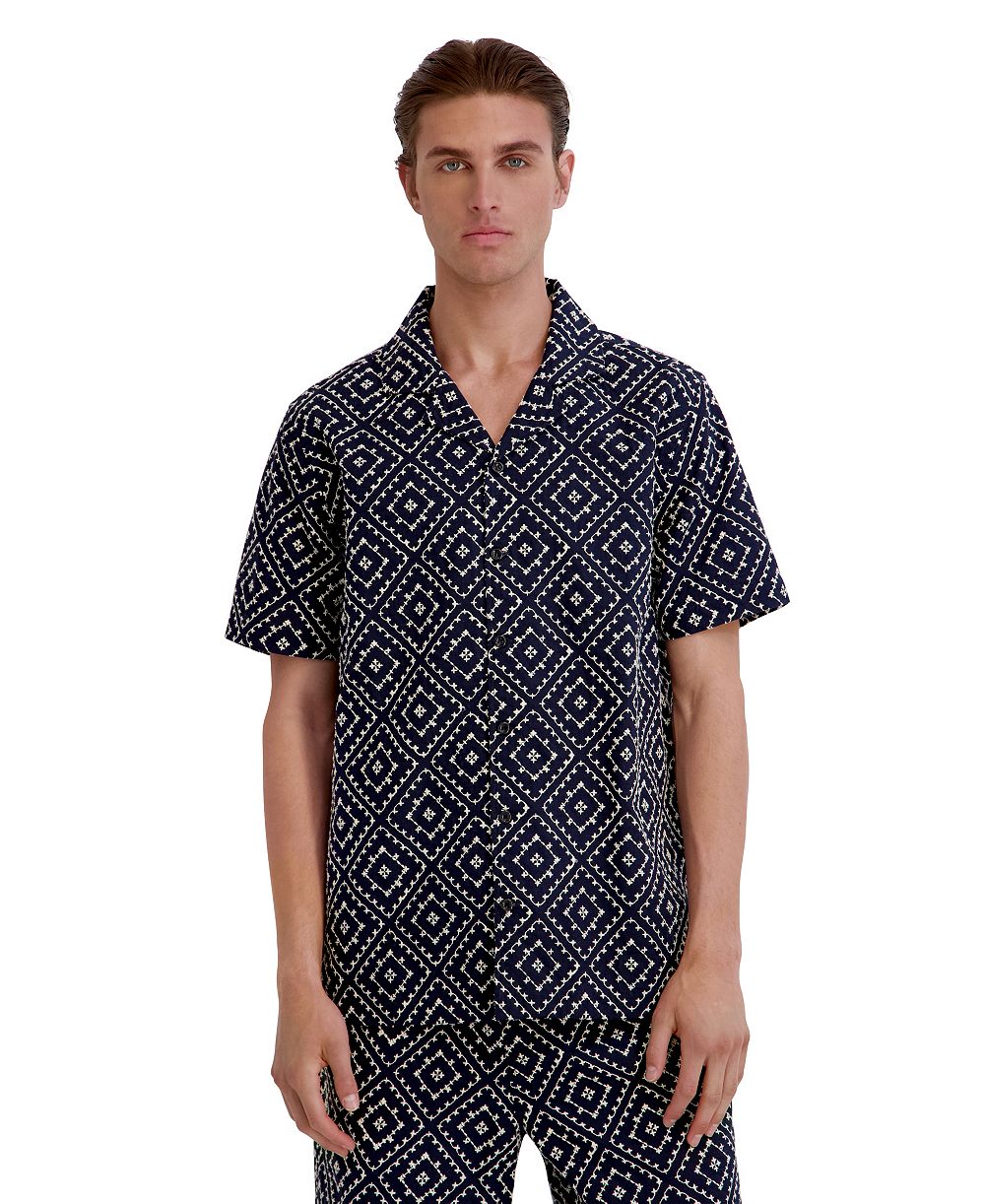 KARL LAGERFELD PARIS Men's Embroidered Diamond Button-Down Shirt