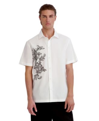 KARL LAGERFELD PARIS Men's Laser Cut Embroidered Flower Woven Shirt