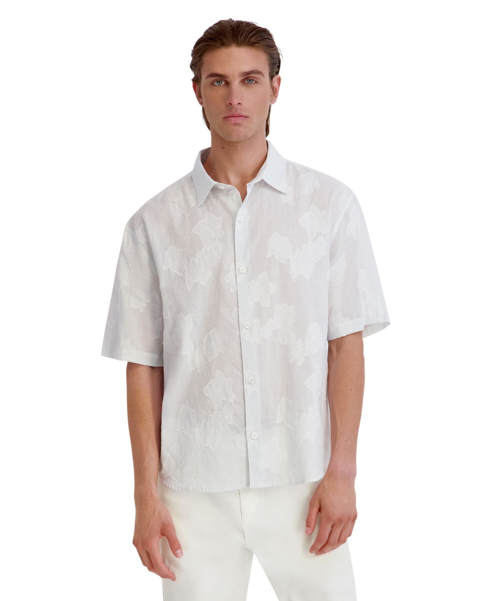 KARL LAGERFELD PARIS Men's Raised Cloud Flower Stripe Shirt