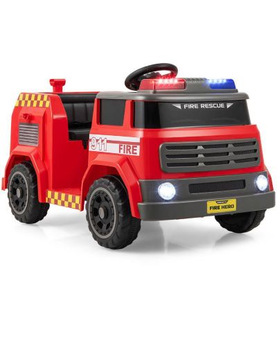 Slickblue 12V Ride on Fire Truck Powered Car with Water Gun and Interphone