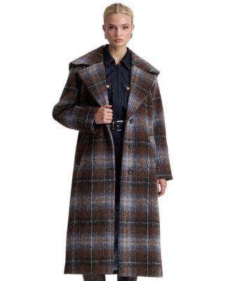 Avec Les Filles Women's Plaid Notch-Collar Maxi Coat