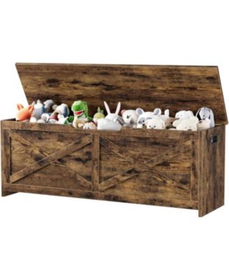 gaomon 47.2" Wooden Storage Chest - Easy Assembly Toy Bench for Entryway/Living Room with Safety Hinges