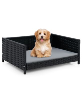 Gymax Rattan Dog Bed w/ Waterproof Soft Cushion Metal Frame for Medium Small Dogs Cats