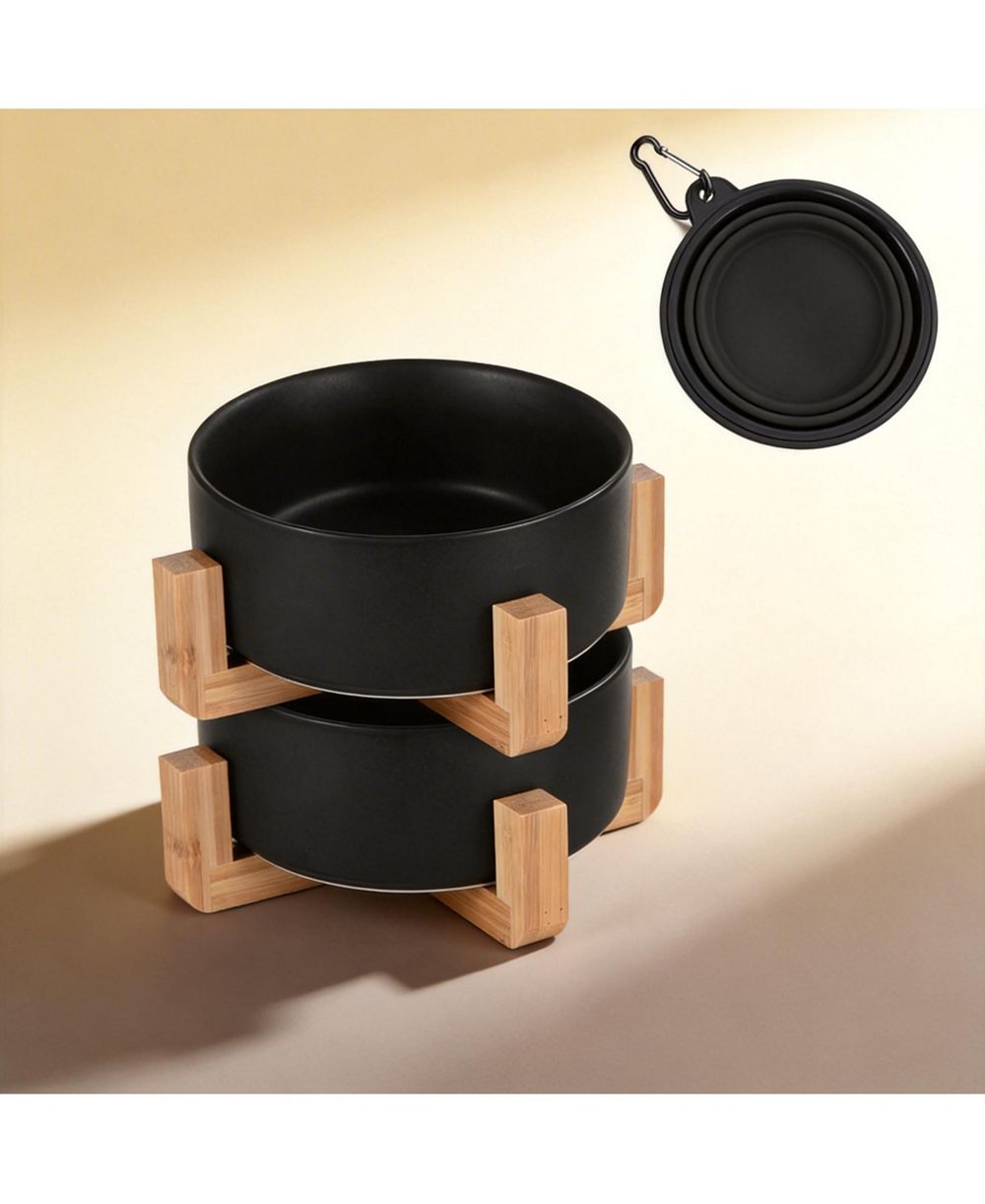 Набор мисок для кошек и собак ARONKL Ceramic With Stand Anti Slip 2 Bowls Dishwasher Microwave Safe Raised For Food Water