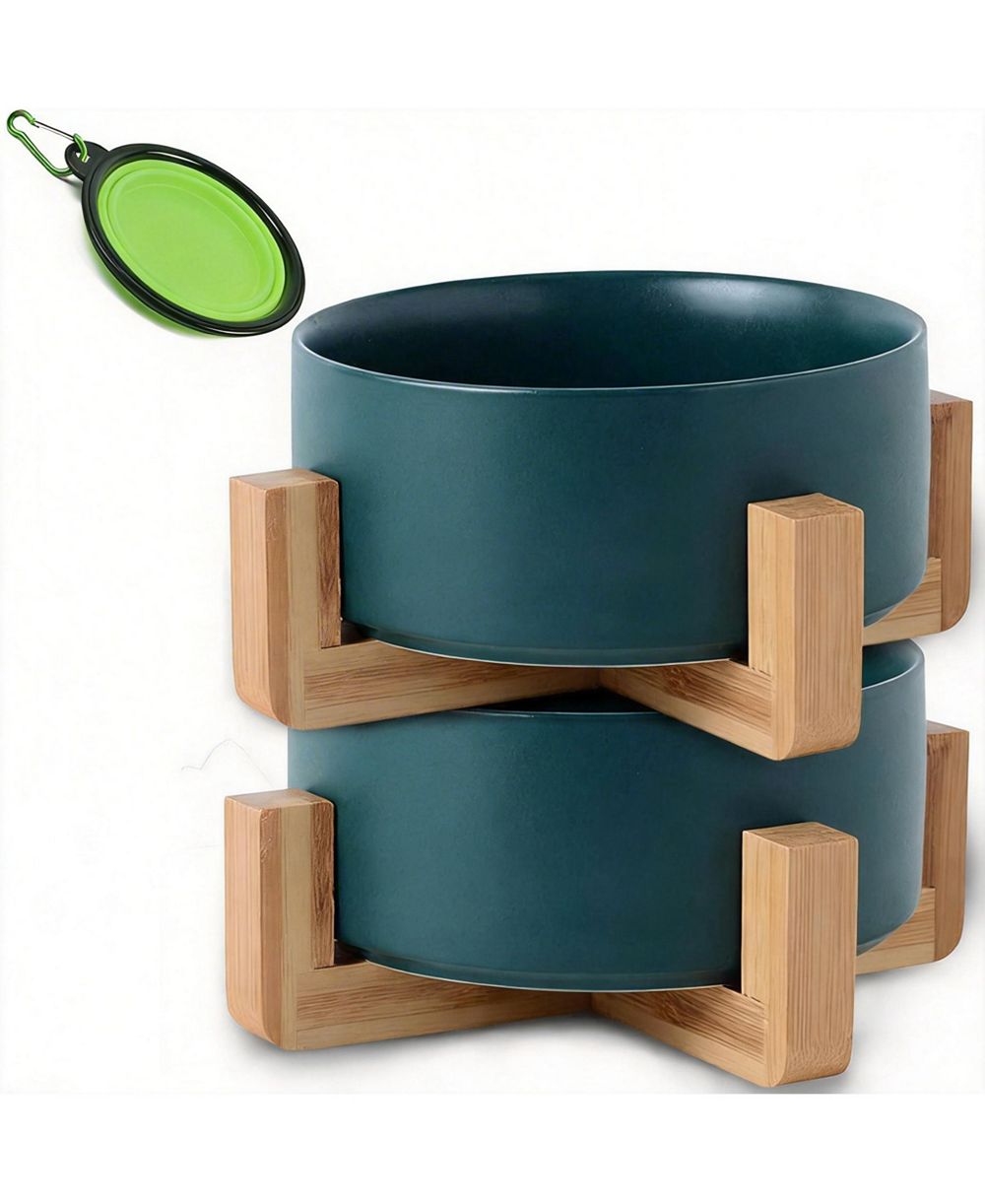 ARONKL Ceramic Cat Dog Bowl Set With Stand Anti Slip 2 Bowls Dishwasher Microwave Safe Raised For Food Water