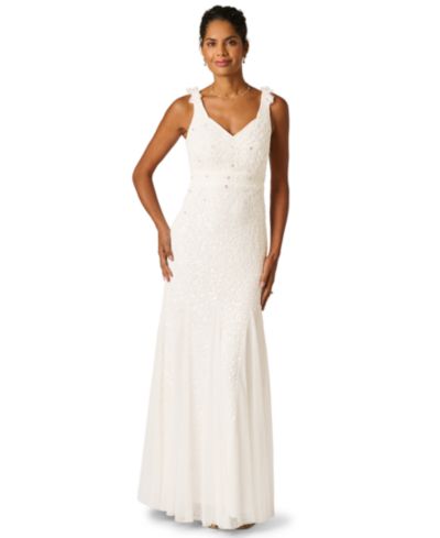 Adrianna Papell Women's Sleeveless Beaded Godet Long Dress