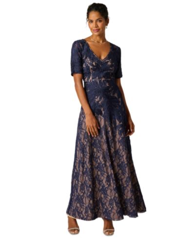 Женское вечернее платье Adrianna Papell Short-Sleeve Lace Soutache Embroidered Gown