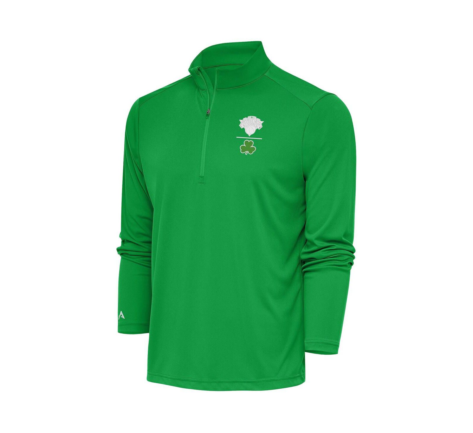 Мужская толстовка Antigua New York Knicks Shamrock Tribute Quarter-Zip Pullover Sweatshirt