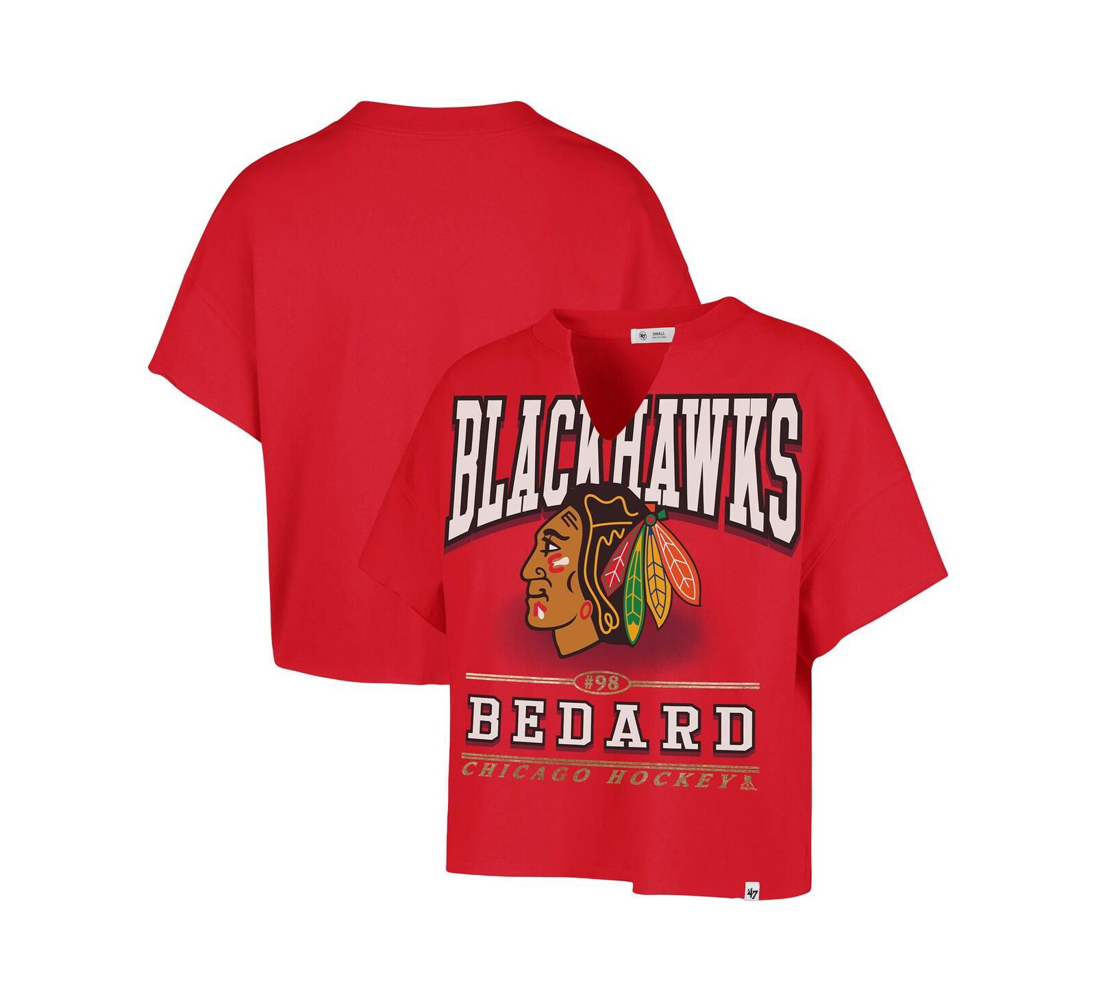 '47 Brand Women's Connor Bedard Red Chicago Blackhawks Elation Name & Number Oversized Notch Neck T-Shirt