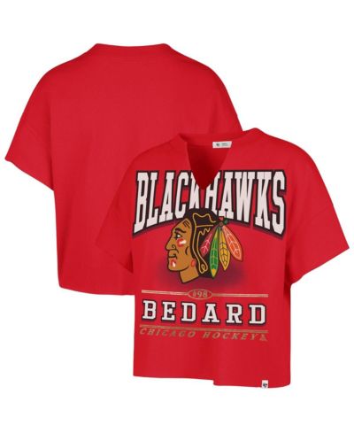 '47 Brand Women's Connor Bedard Red Chicago Blackhawks Elation Name & Number Oversized Notch Neck T-Shirt