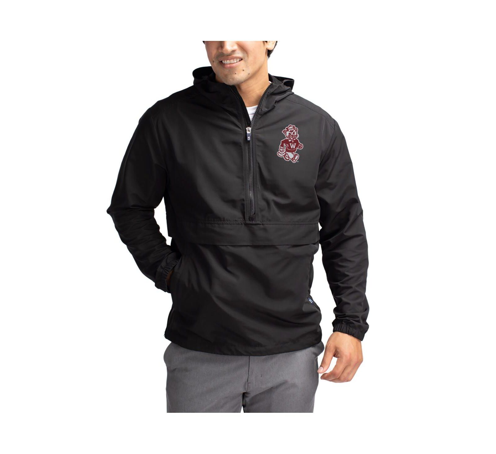 Cutter & Buck Men's Black Washington State Cougars Charter Half-Zip Anorak Jacket