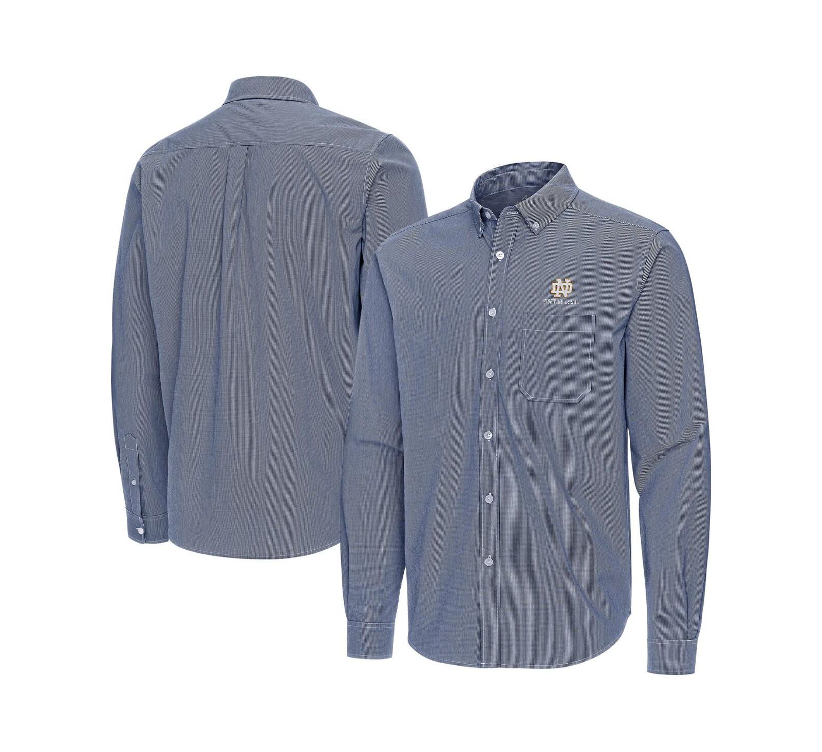 Antigua Мужская рубашка с длинным рукавом Notre Dame Fighting Irish Porter Woven Tri-Blend Navy