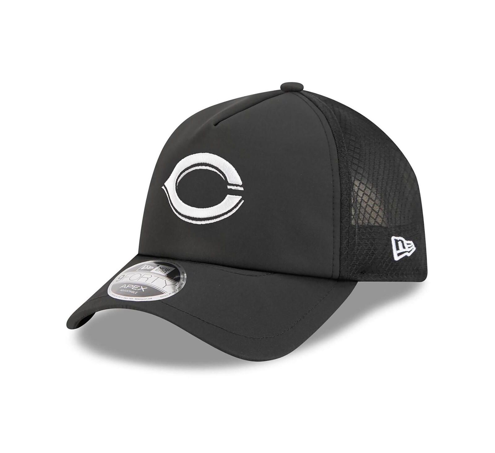 Мужская кепка New Era Black Cincinnati Reds 2026 Batting Practice Apex 9FORTY Adjustable Trucker Hat