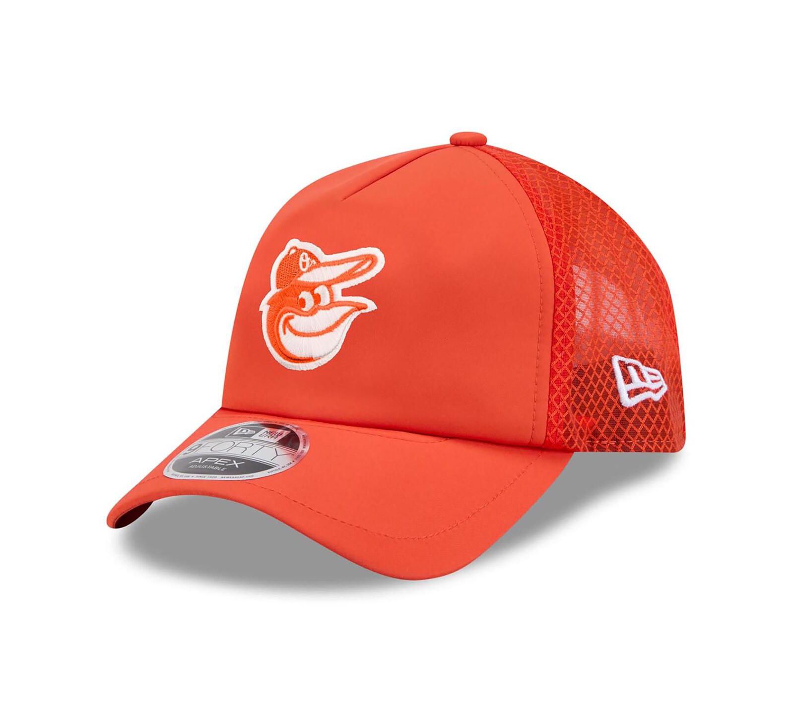 New Era Men's Orange Baltimore Orioles 2026 Batting Practice Apex 9FORTY Adjustable Trucker Hat