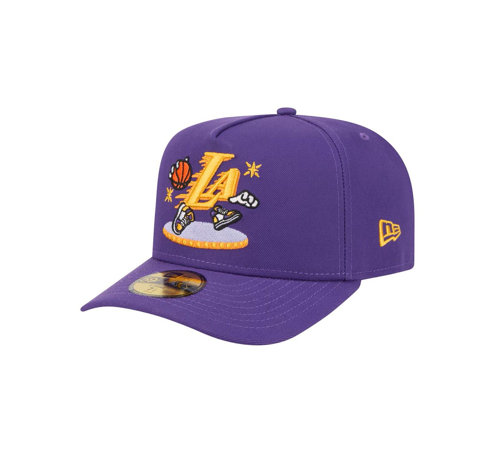 Кепка New Era Men's Purple Los Angeles Lakers Injection Cartoon Logo A-Frame 59FIFTY Fitted