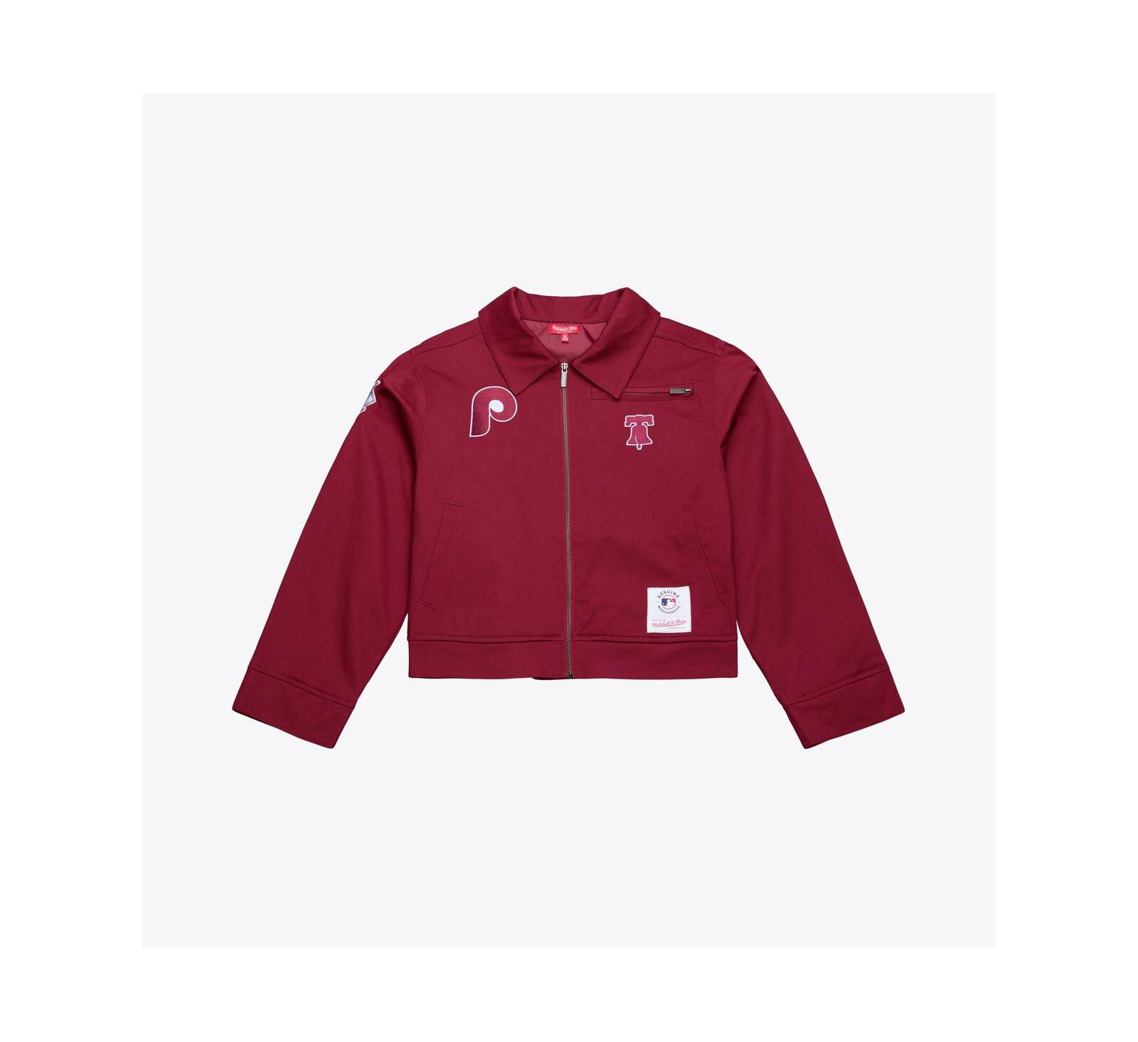 Mitchell & Ness Women's Burgundy Philadelphia Phillies Script Mechanic Cropped Full-Zip Jacket
