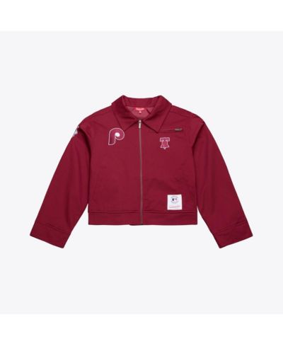 Mitchell & Ness Women's Burgundy Philadelphia Phillies Script Mechanic Cropped Full-Zip Jacket