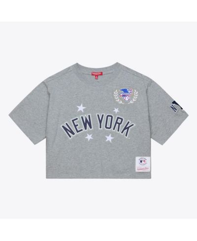 Mitchell & Ness Women's Heather Gray New York Yankees Pep Rally Cropped Boxy T-Shirt