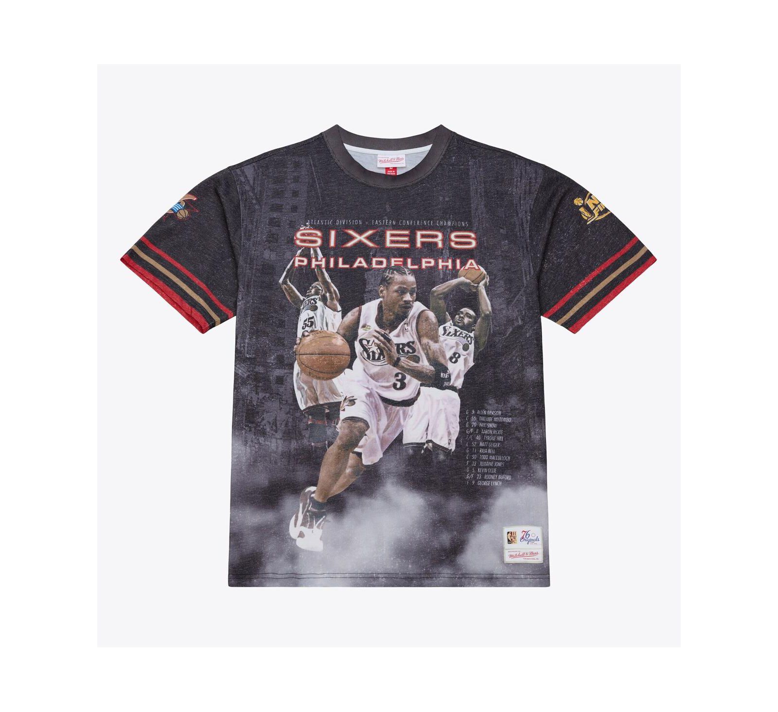 Mitchell & Ness Men's Black Philadelphia 76ers Hardwood Classics Originals Collection 2000-2001 Team Roster T-Shirt