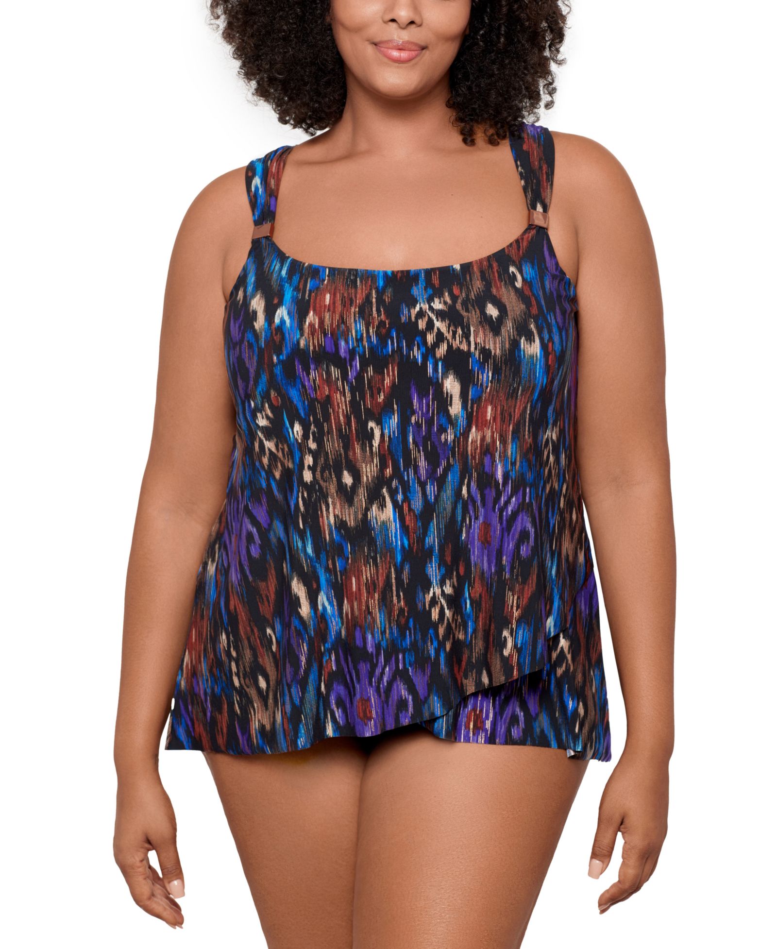 Miraclesuit Plus Size Razzle Dazzle Asymmetrical-Drape Tankini Top