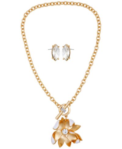 GUESS 2-Pc. Gold-Tone Toggle Necklace and Stud Earrings Set
