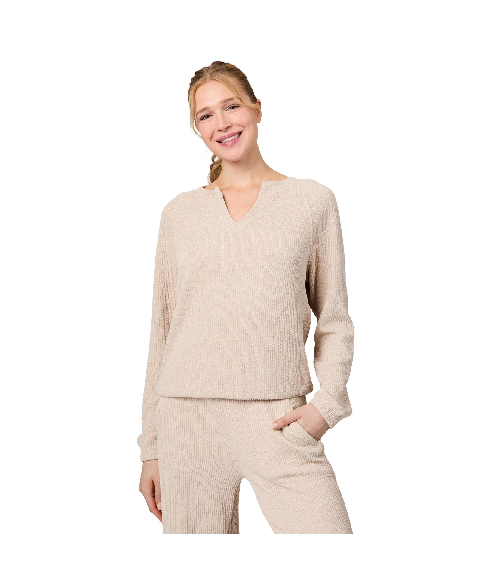 Free Country Women's Ripple Knit Long Sleeve Pullover Top